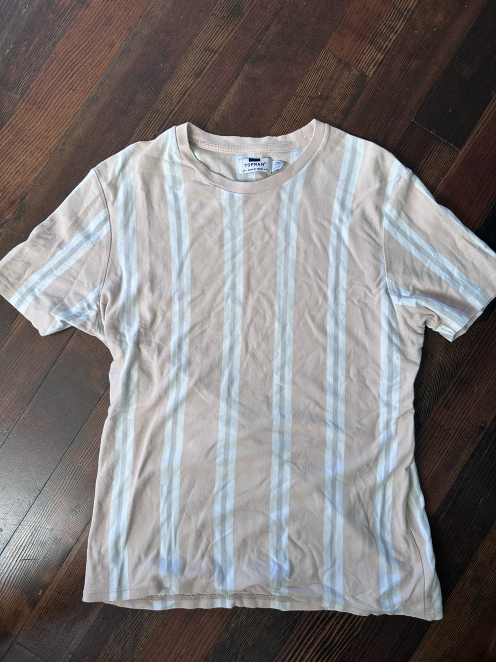 Topman Beige Tee with White Vertical Stripes